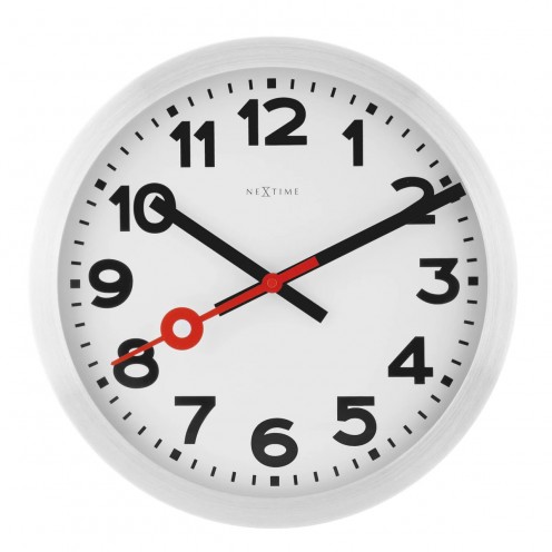 Veggklokke - NeXtime Station Number Sølv/Hvit