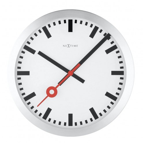 Veggklokke - NeXtime Station Stripe Sølv/Hvit