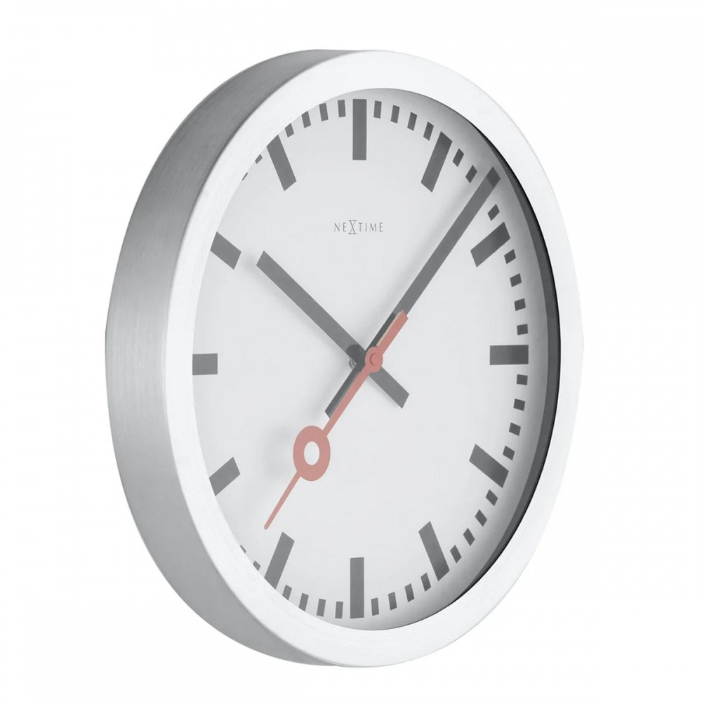 Veggklokke - NeXtime Station Stripe Sølv/Hvit